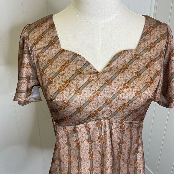 Vintage 1980's His for Her Women's Size 14 Brown Anchor Print Back Zipper Top - Picture 2 of 11